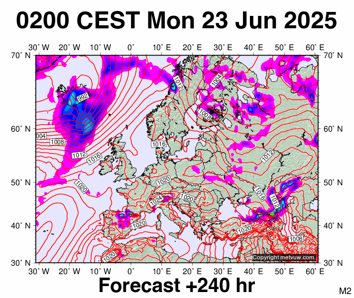 Europe forecast chart for Monday, June 23rd, 2025 at 12:00 AM