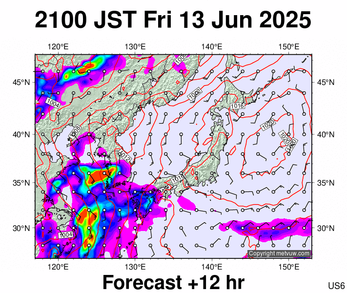 Japan forecast chart for Friday, June 13th, 2025 at 12:00 PM