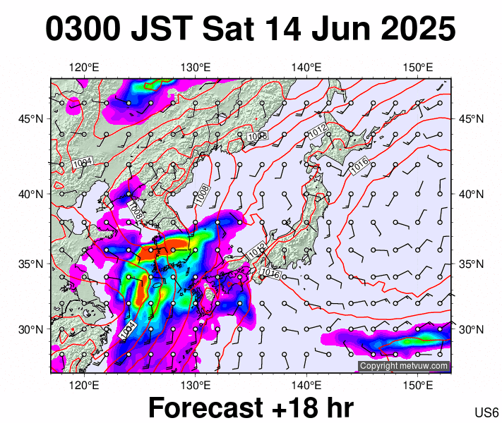 Japan forecast chart for Friday, June 13th, 2025 at 6:00 PM