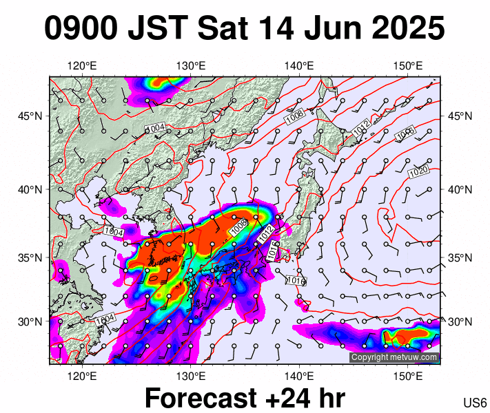 Japan forecast chart for Saturday, June 14th, 2025 at 12:00 AM