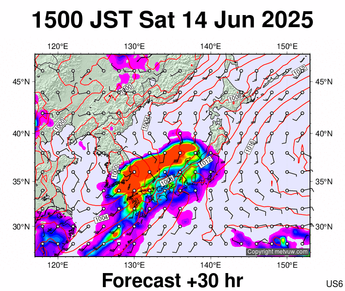Japan forecast chart for Saturday, June 14th, 2025 at 6:00 AM