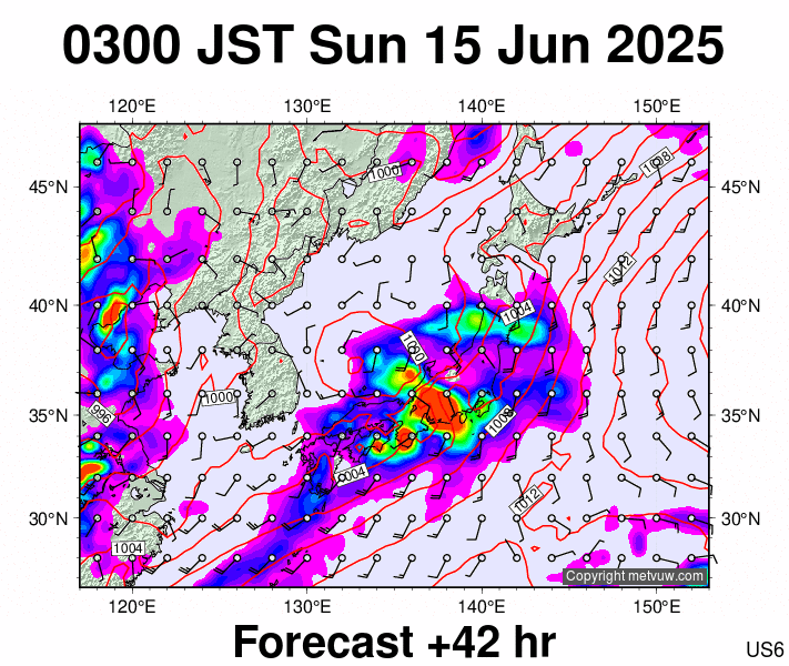 Japan forecast chart for Saturday, June 14th, 2025 at 6:00 PM