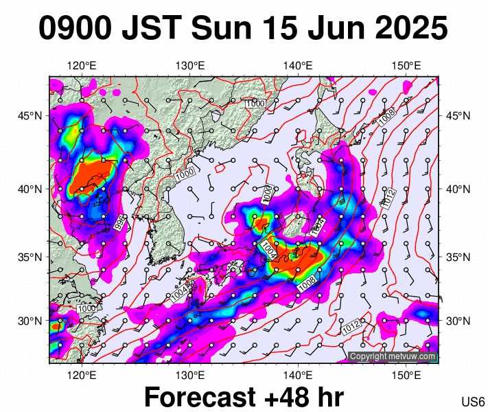 Japan forecast chart for Sunday, June 15th, 2025 at 12:00 AM