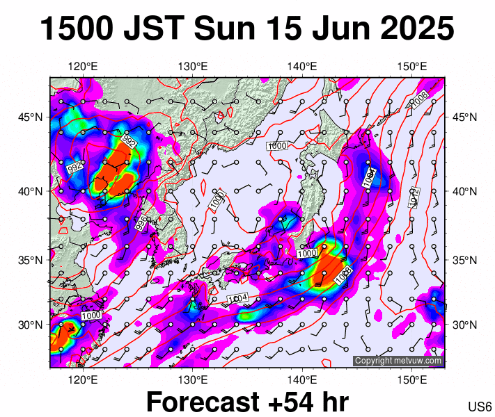 Japan forecast chart for Sunday, June 15th, 2025 at 6:00 AM