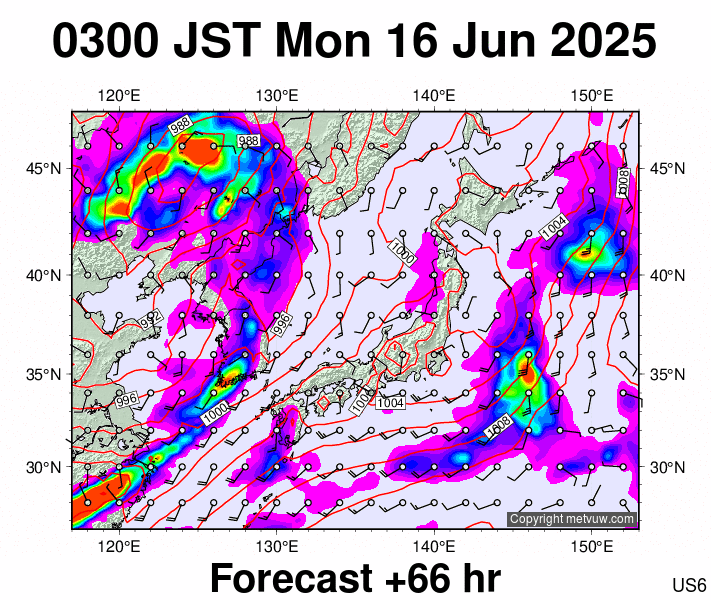 Japan forecast chart for Sunday, June 15th, 2025 at 6:00 PM