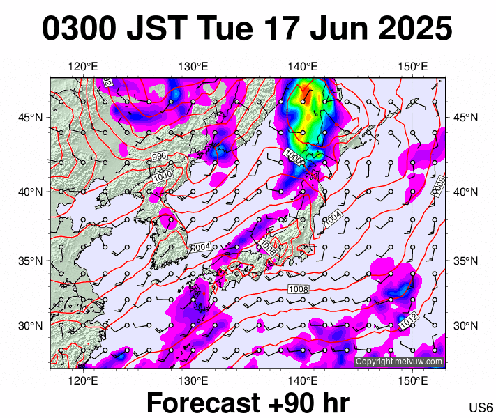 Japan forecast chart for Monday, June 16th, 2025 at 6:00 PM
