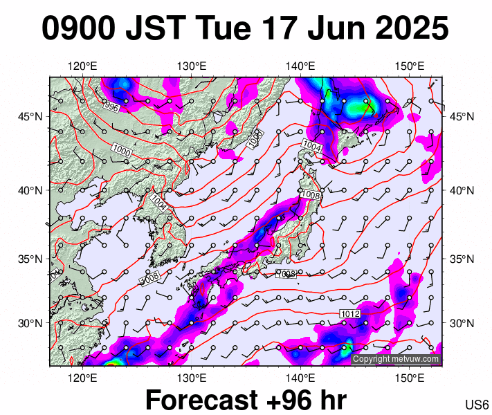 Japan forecast chart for Tuesday, June 17th, 2025 at 12:00 AM