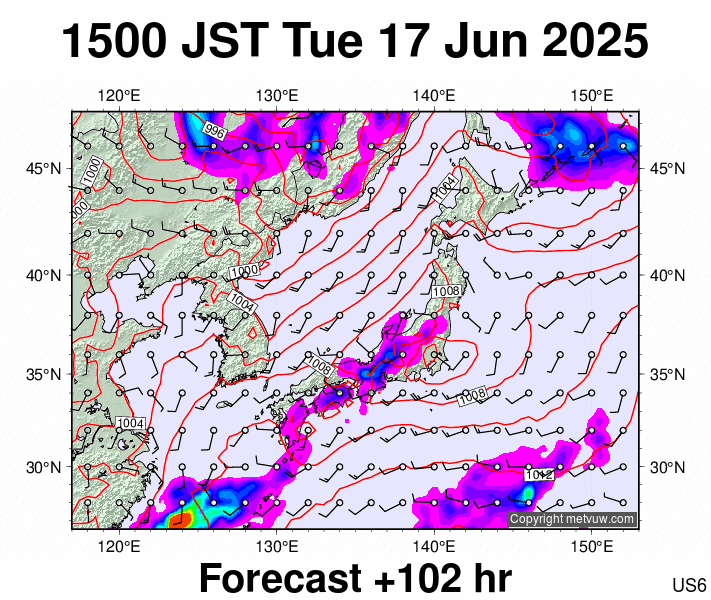 Japan forecast chart for Tuesday, June 17th, 2025 at 6:00 AM