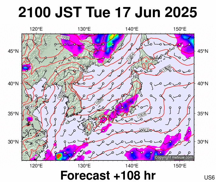 Japan forecast chart for Tuesday, June 17th, 2025 at 12:00 PM
