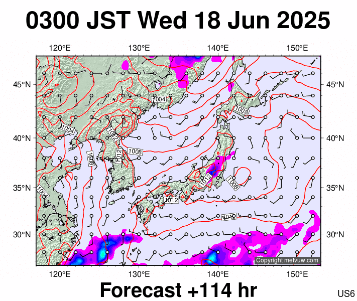 Japan forecast chart for Tuesday, June 17th, 2025 at 6:00 PM