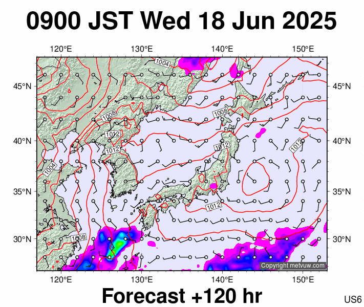 Japan forecast chart for Wednesday, June 18th, 2025 at 12:00 AM