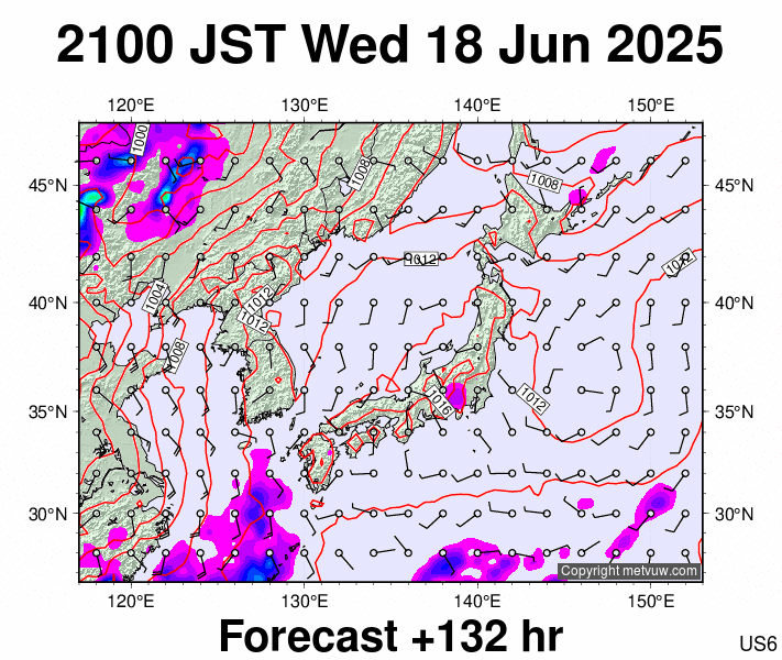 Japan forecast chart for Wednesday, June 18th, 2025 at 12:00 PM