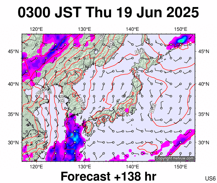 Japan forecast chart for Wednesday, June 18th, 2025 at 6:00 PM