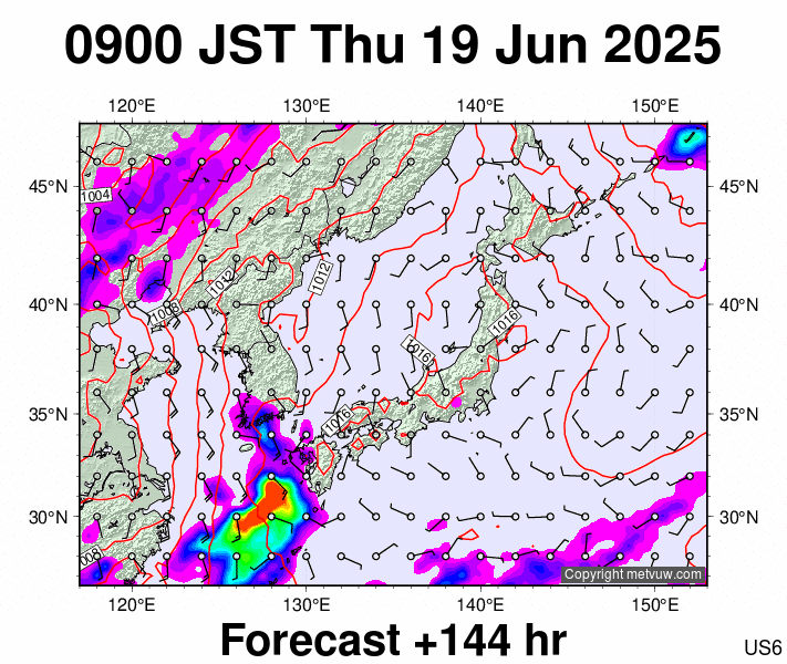 Japan forecast chart for Thursday, June 19th, 2025 at 12:00 AM