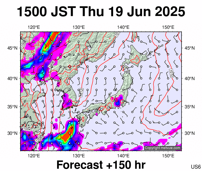 Japan forecast chart for Thursday, June 19th, 2025 at 6:00 AM