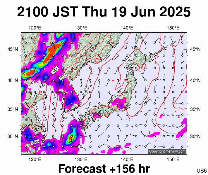 Japan forecast chart for Thursday, June 19th, 2025 at 12:00 PM
