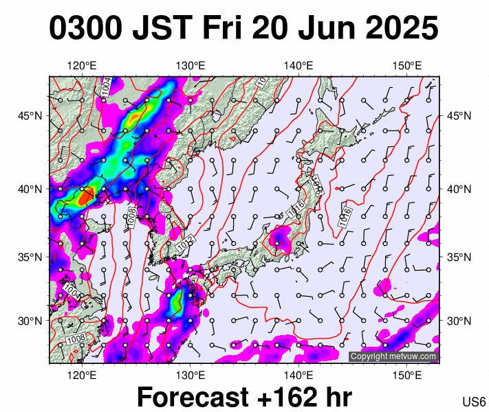 Japan forecast chart for Thursday, June 19th, 2025 at 6:00 PM