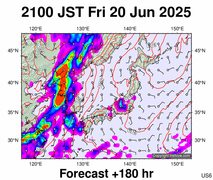 Japan forecast chart for Friday, June 20th, 2025 at 12:00 PM