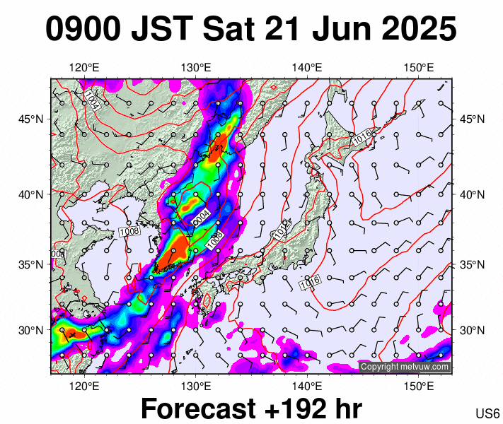 Japan forecast chart for Saturday, June 21st, 2025 at 12:00 AM