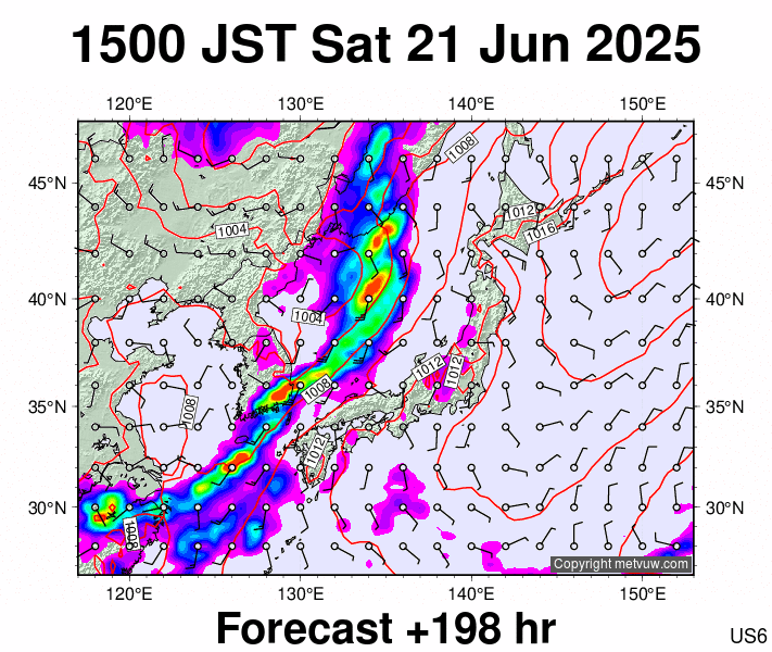 Japan forecast chart for Saturday, June 21st, 2025 at 6:00 AM
