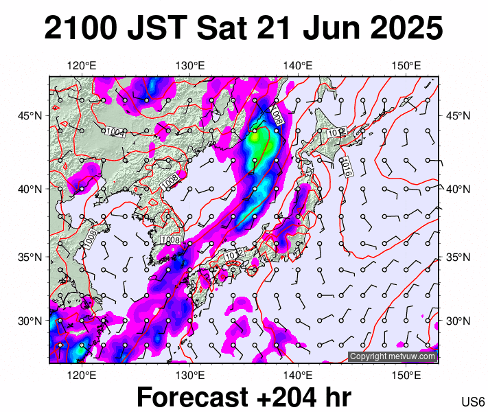 Japan forecast chart for Saturday, June 21st, 2025 at 12:00 PM