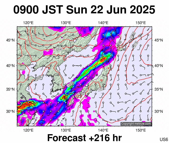 Japan forecast chart for Sunday, June 22nd, 2025 at 12:00 AM