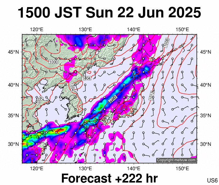 Japan forecast chart for Sunday, June 22nd, 2025 at 6:00 AM