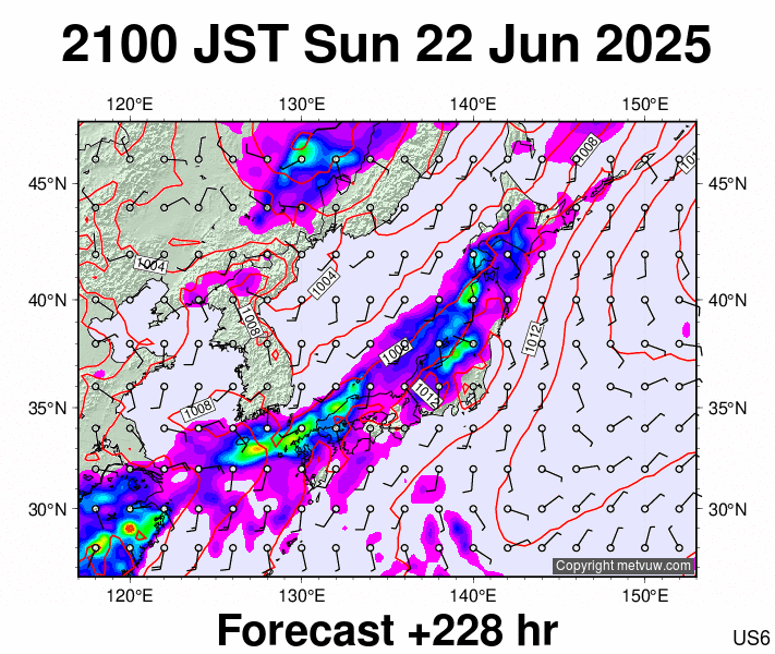 Japan forecast chart for Sunday, June 22nd, 2025 at 12:00 PM