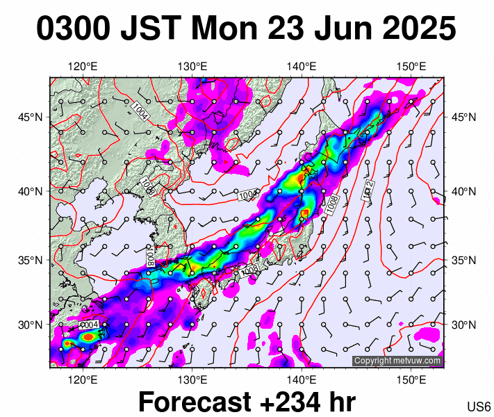 Japan forecast chart for Sunday, June 22nd, 2025 at 6:00 PM