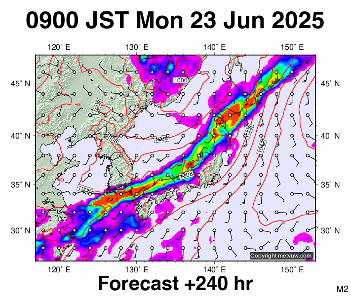 Japan forecast chart for Monday, June 23rd, 2025 at 12:00 AM