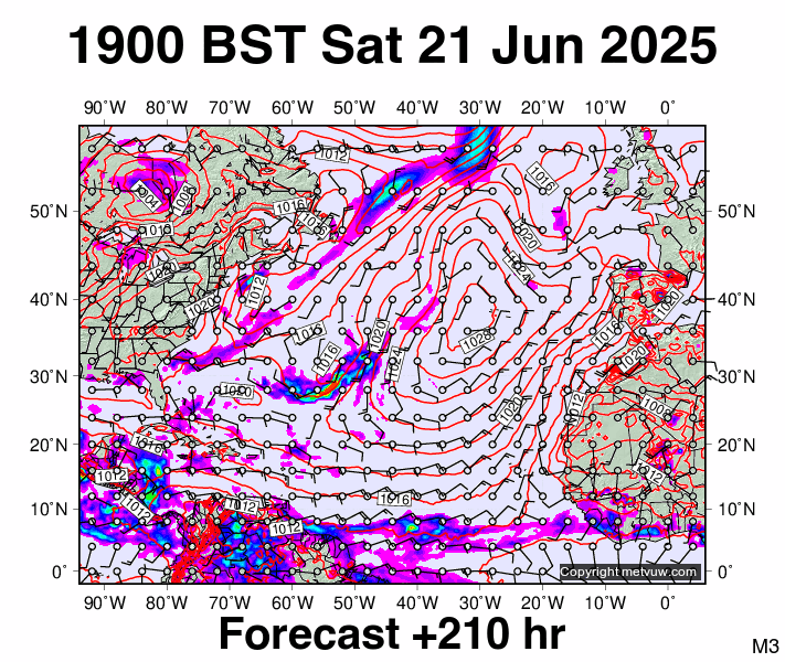 North Atlantic forecast chart for Saturday, June 21st, 2025 at 6:00 PM