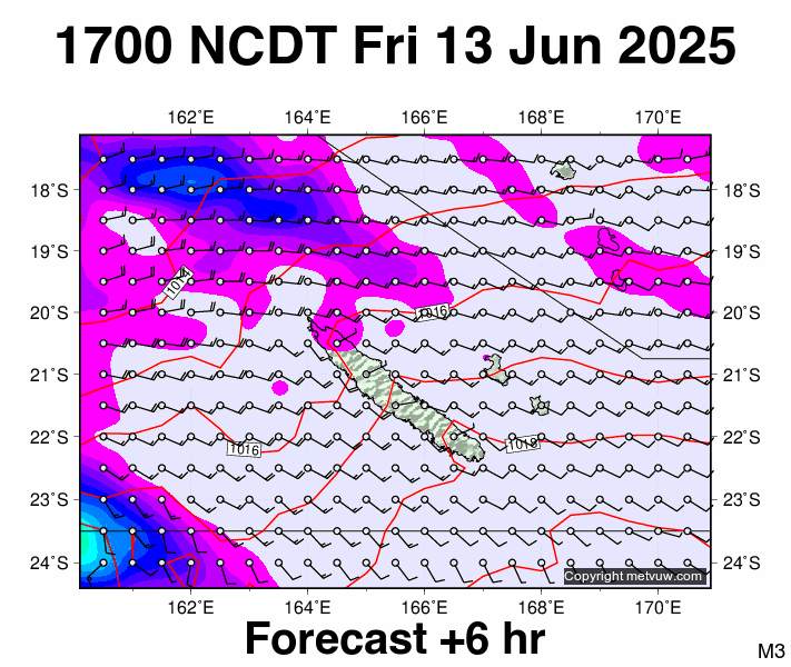 New Caledonia forecast chart for Friday, June 13th, 2025 at 6:00 AM
