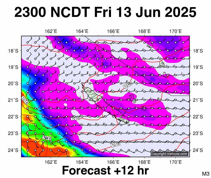New Caledonia forecast chart for Friday, June 13th, 2025 at 12:00 PM