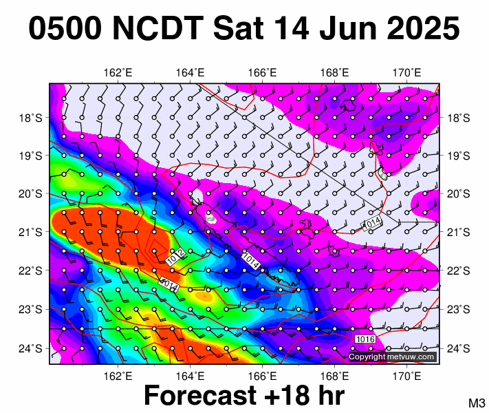 New Caledonia forecast chart for Friday, June 13th, 2025 at 6:00 PM