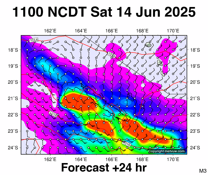 New Caledonia forecast chart for Saturday, June 14th, 2025 at 12:00 AM