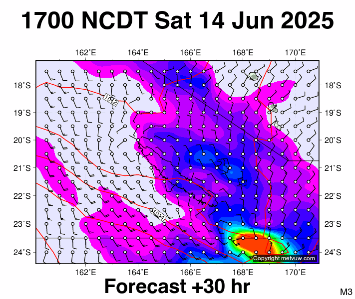 New Caledonia forecast chart for Saturday, June 14th, 2025 at 6:00 AM
