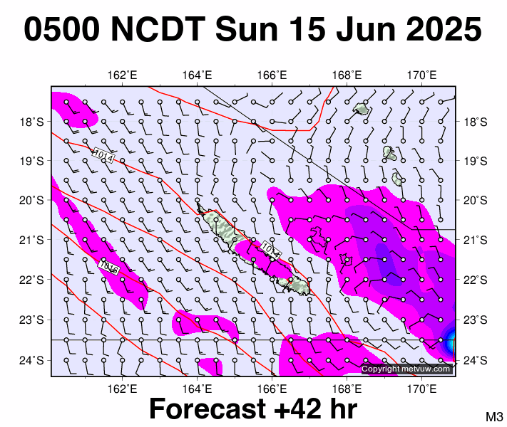 New Caledonia forecast chart for Saturday, June 14th, 2025 at 6:00 PM