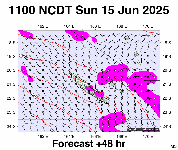 New Caledonia forecast chart for Sunday, June 15th, 2025 at 12:00 AM
