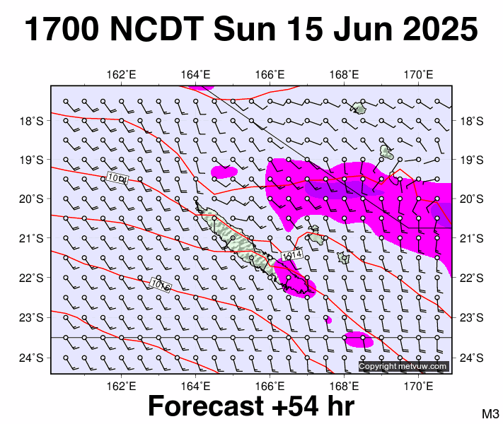 New Caledonia forecast chart for Sunday, June 15th, 2025 at 6:00 AM
