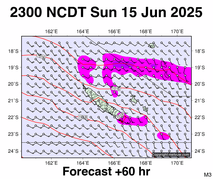 New Caledonia forecast chart for Sunday, June 15th, 2025 at 12:00 PM