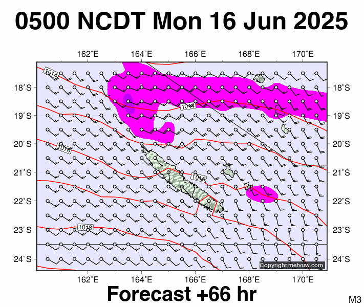 New Caledonia forecast chart for Sunday, June 15th, 2025 at 6:00 PM