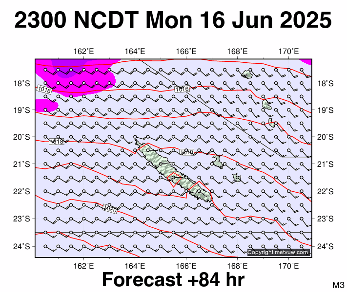 New Caledonia forecast chart for Monday, June 16th, 2025 at 12:00 PM