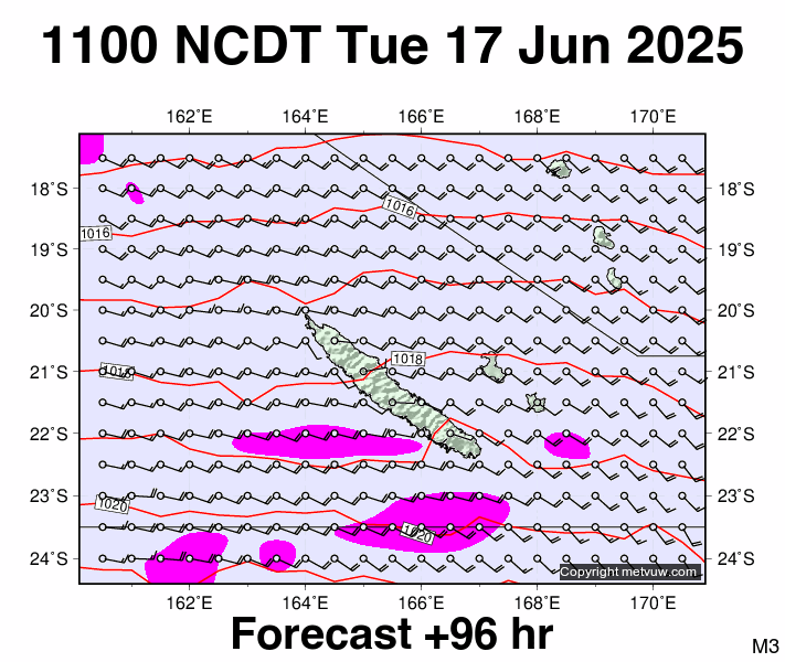 New Caledonia forecast chart for Tuesday, June 17th, 2025 at 12:00 AM