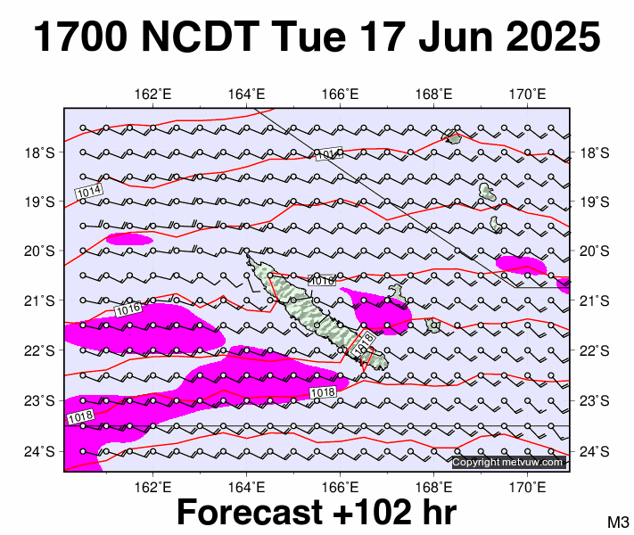 New Caledonia forecast chart for Tuesday, June 17th, 2025 at 6:00 AM