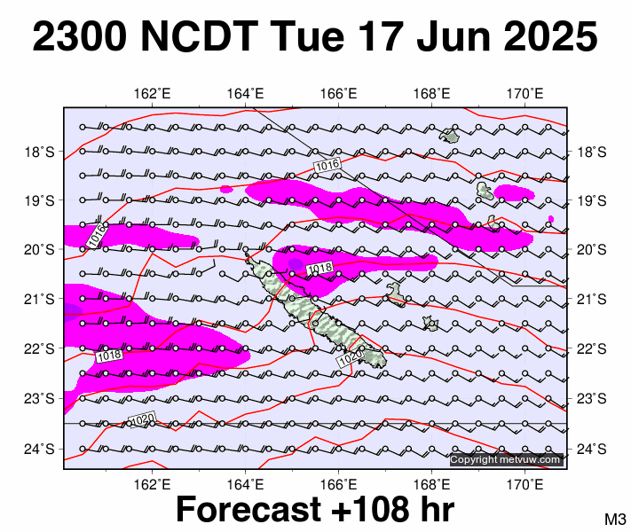 New Caledonia forecast chart for Tuesday, June 17th, 2025 at 12:00 PM