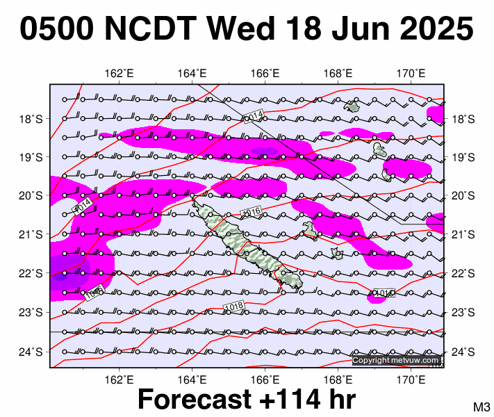 New Caledonia forecast chart for Tuesday, June 17th, 2025 at 6:00 PM