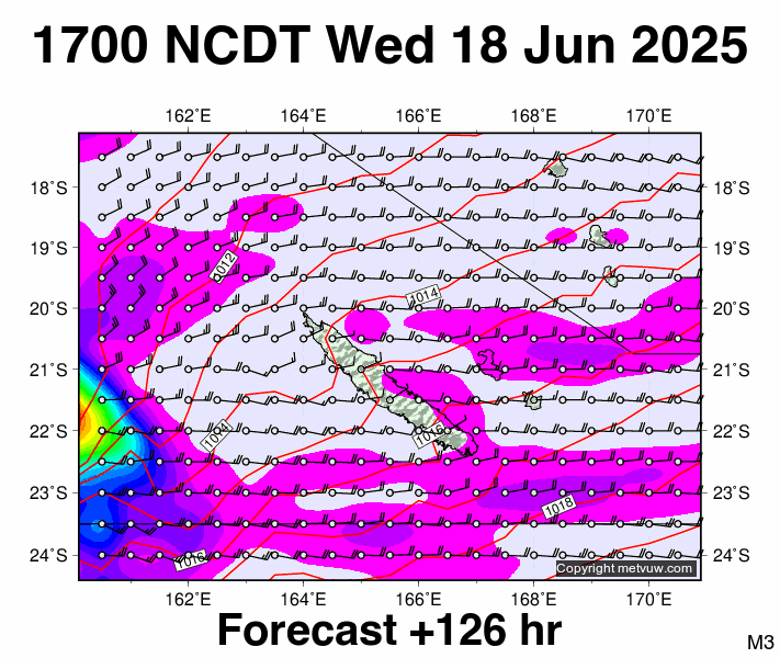 New Caledonia forecast chart for Wednesday, June 18th, 2025 at 6:00 AM