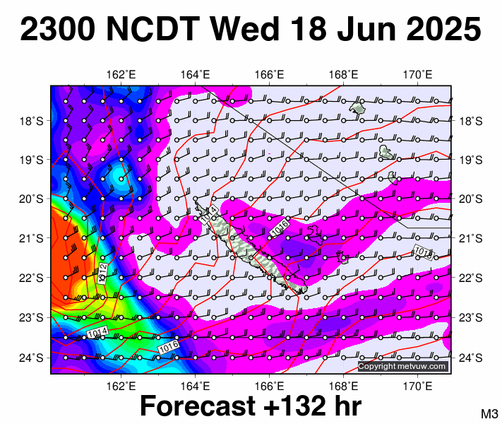 New Caledonia forecast chart for Wednesday, June 18th, 2025 at 12:00 PM