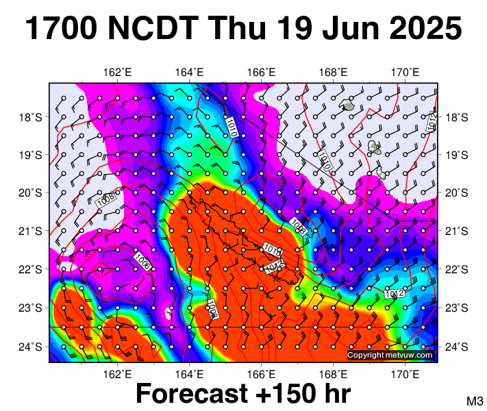 New Caledonia forecast chart for Thursday, June 19th, 2025 at 6:00 AM