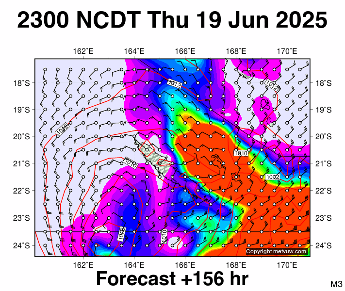 New Caledonia forecast chart for Thursday, June 19th, 2025 at 12:00 PM